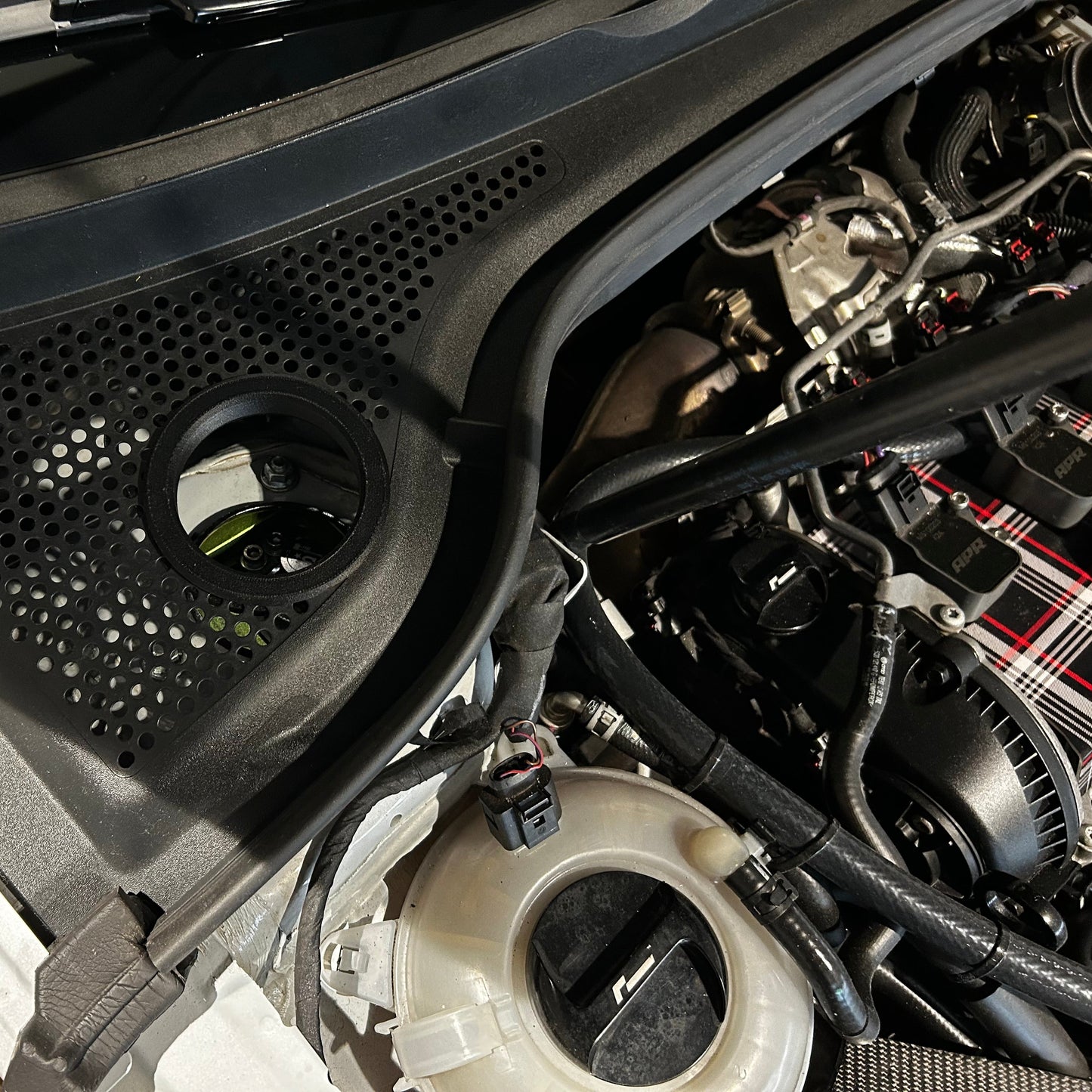 Rain Tray/Cowling Coilover and Camber Plate Cutout Ring for Coilover Adjustment. MK7+ Golf GTI/R