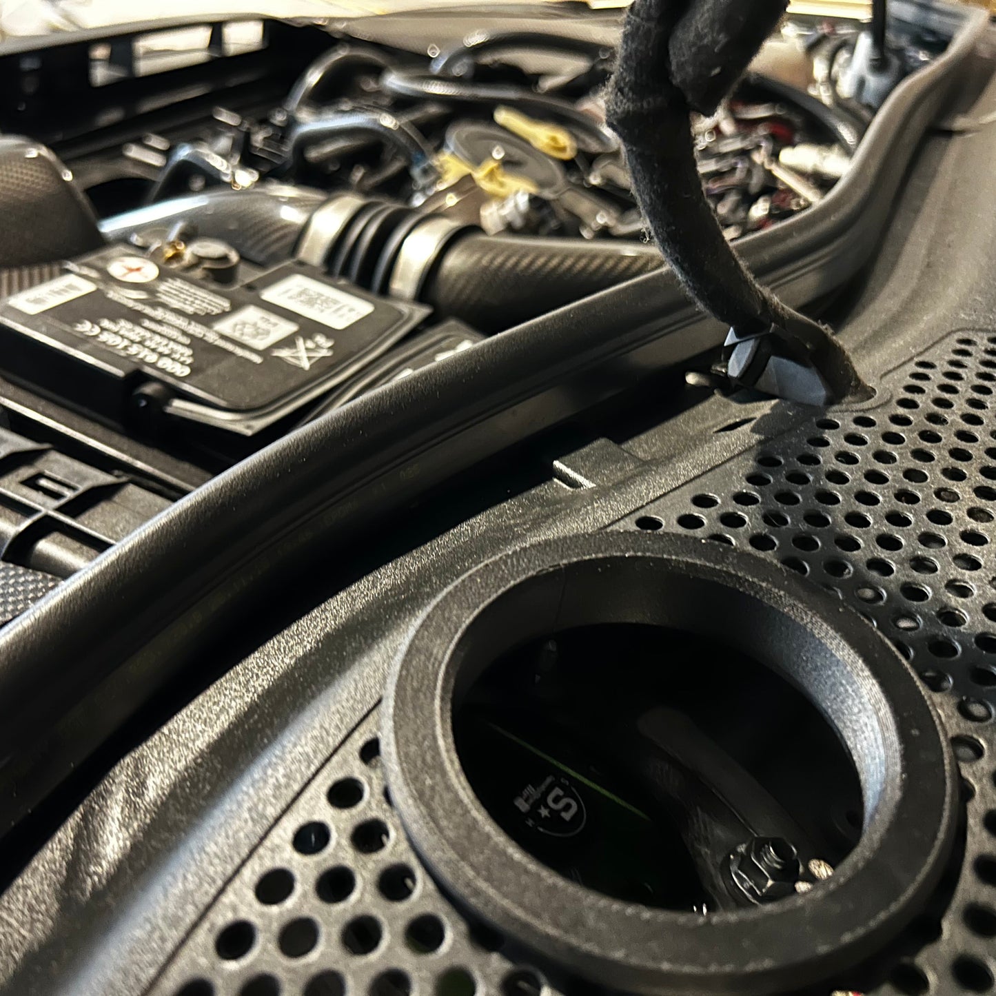 Rain Tray/Cowling Coilover and Camber Plate Cutout Ring for Coilover Adjustment. MK7+ Golf GTI/R